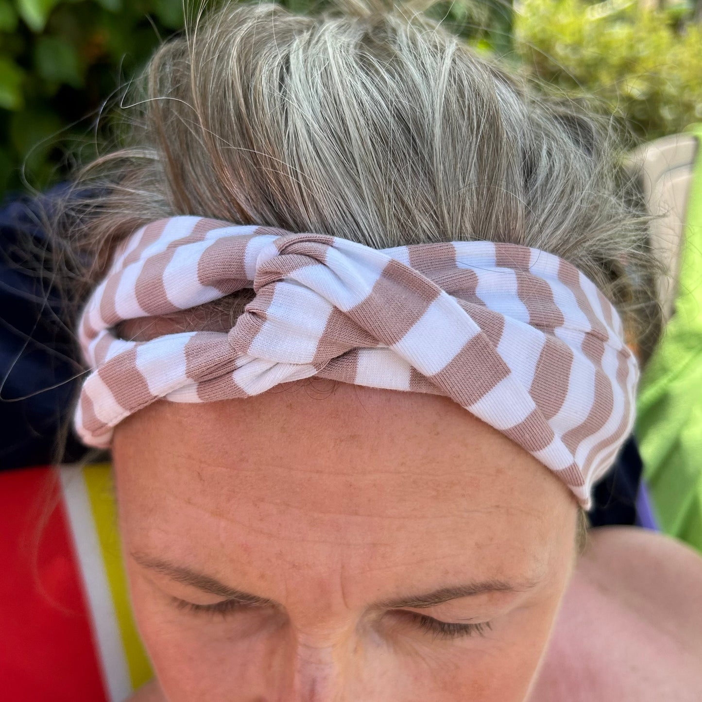 Dusky Pink & White Striped Jersey Headband