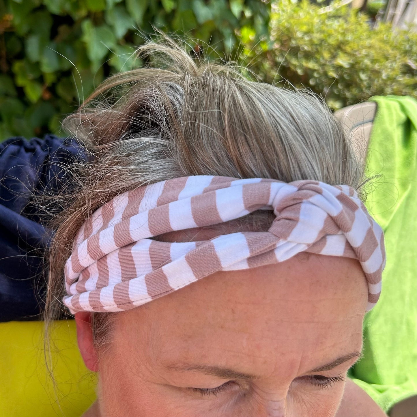 Dusky Pink & White Striped Jersey Headband