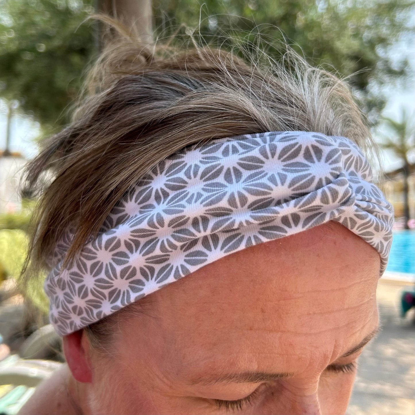 Light Grey Geometric Pattern Jersey Headband