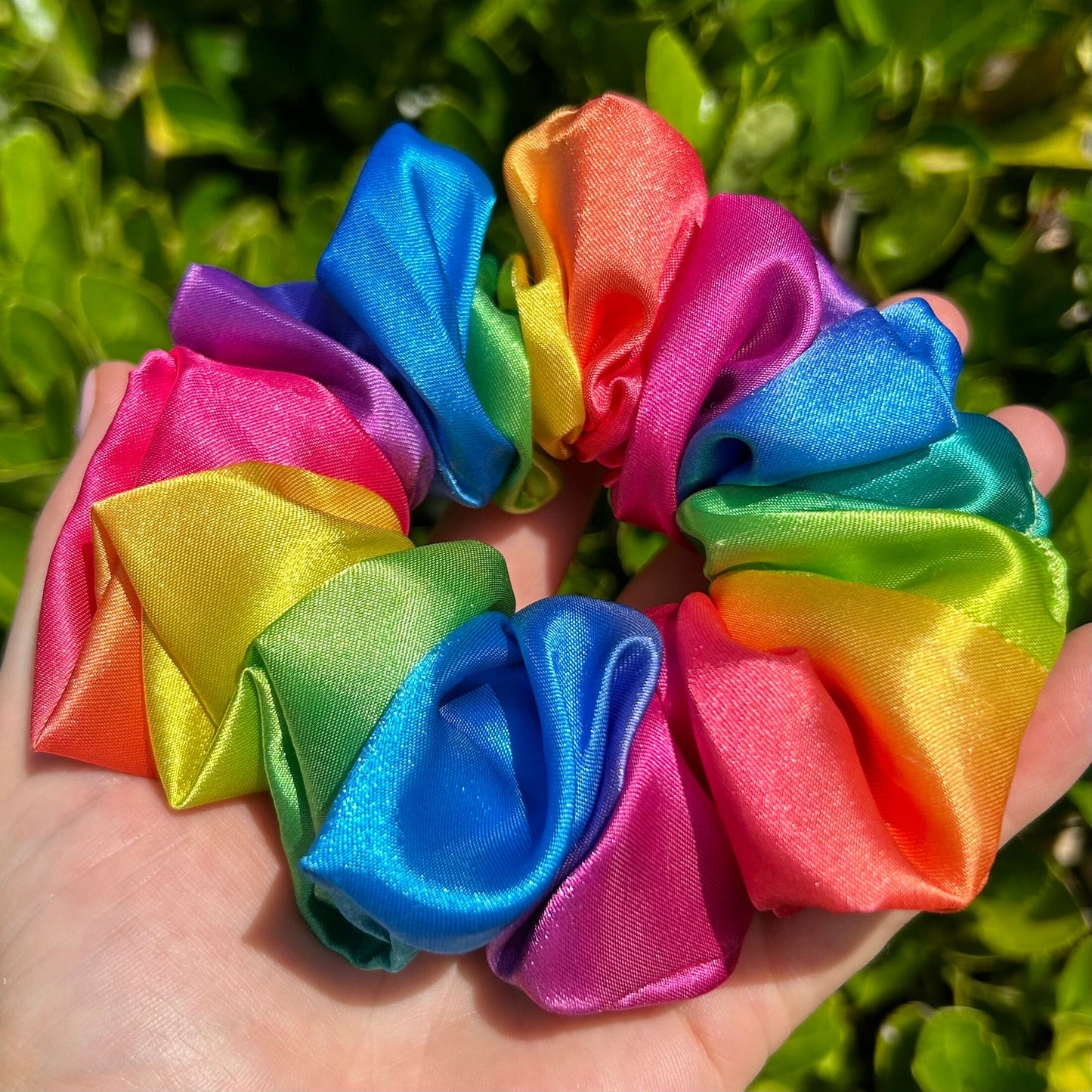 Rainbow Satin Scrunchie