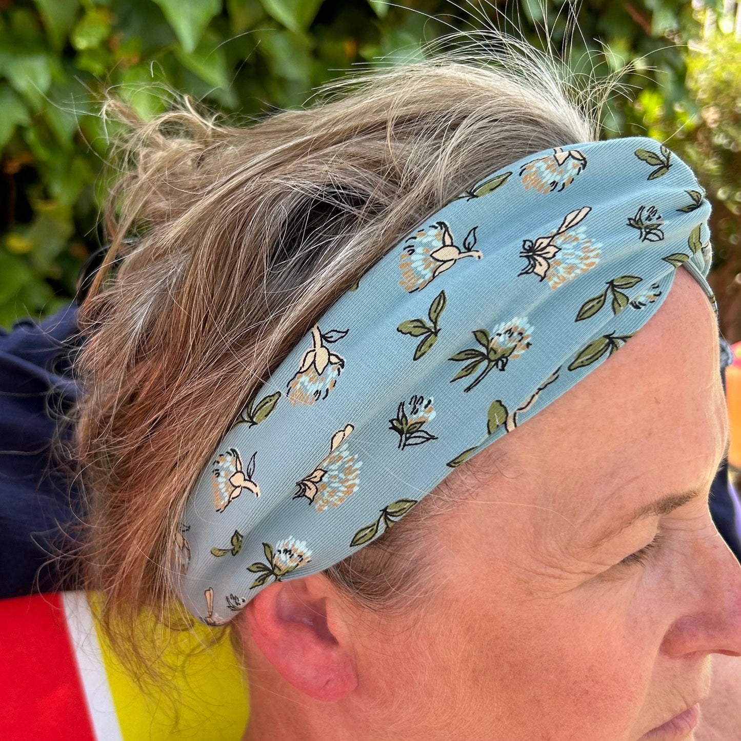 Duck Egg Blue Floral Jersey Headband