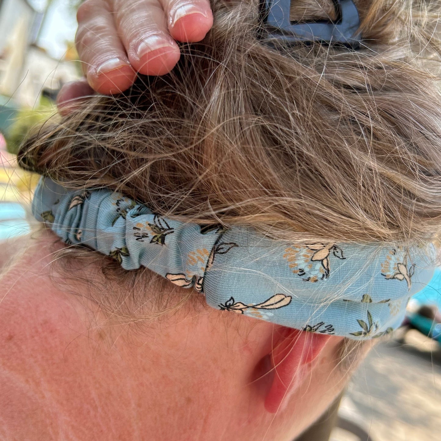 Duck Egg Blue Floral Jersey Headband
