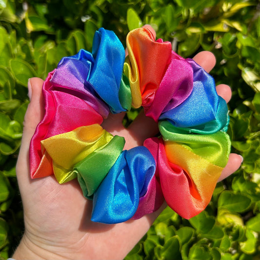Rainbow Satin Scrunchie