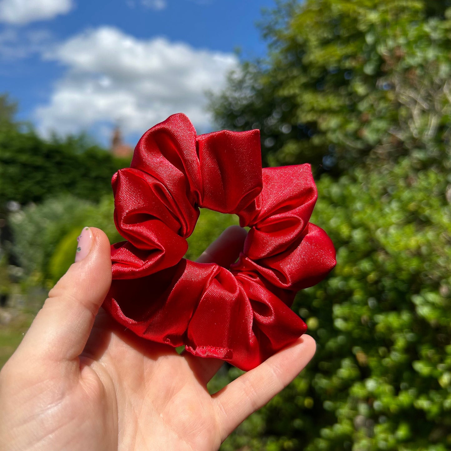 Bright Red Satin Scrunchie