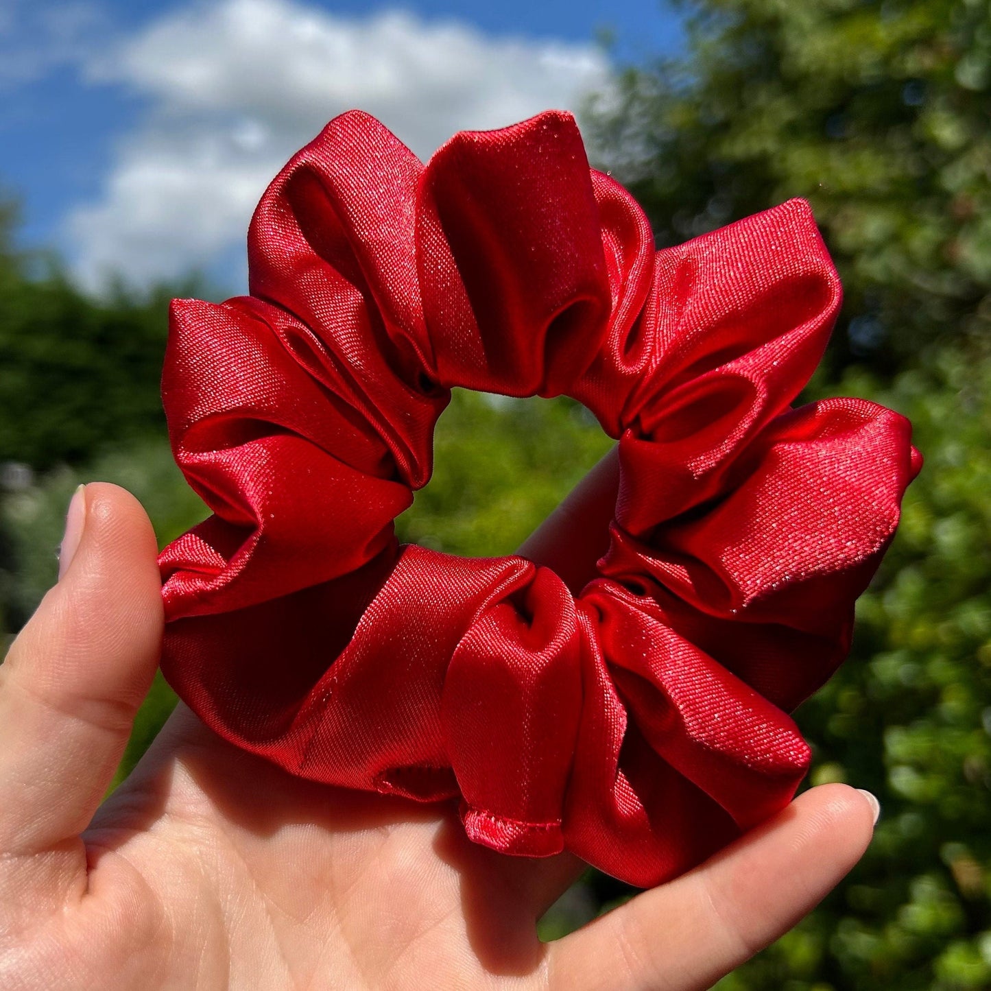 Bright Red Satin Scrunchie