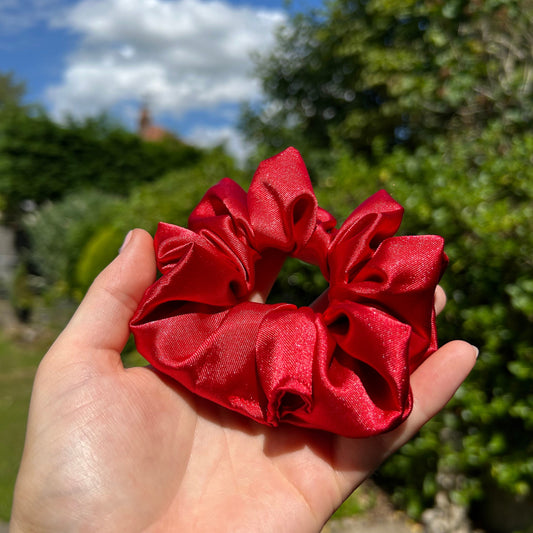 Bright Red Satin Scrunchie