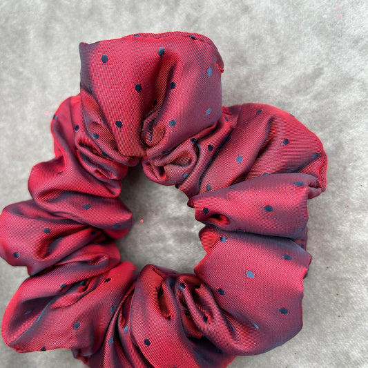 Red Iridescent Spotty Satin Scrunchie