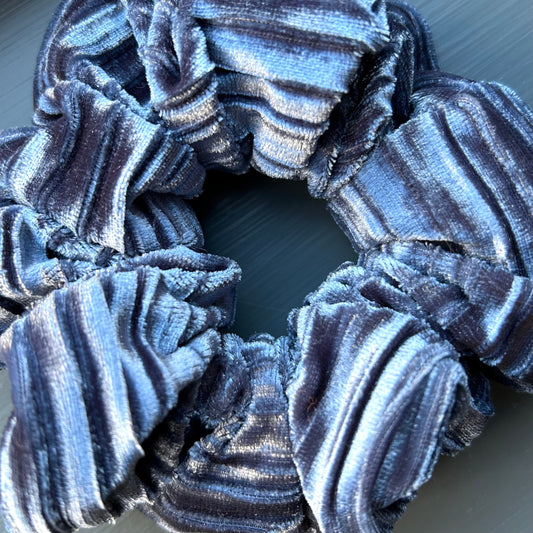 Grey Blue Corduroy Velvet Scrunchie