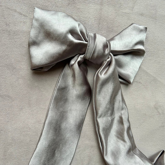Dusky Lilac Large Satin Hair Bow on Silver Clip