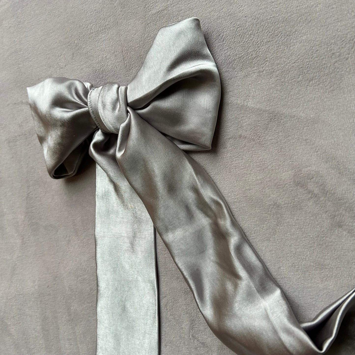 Dusky Lilac Large Satin Hair Bow on Silver Clip