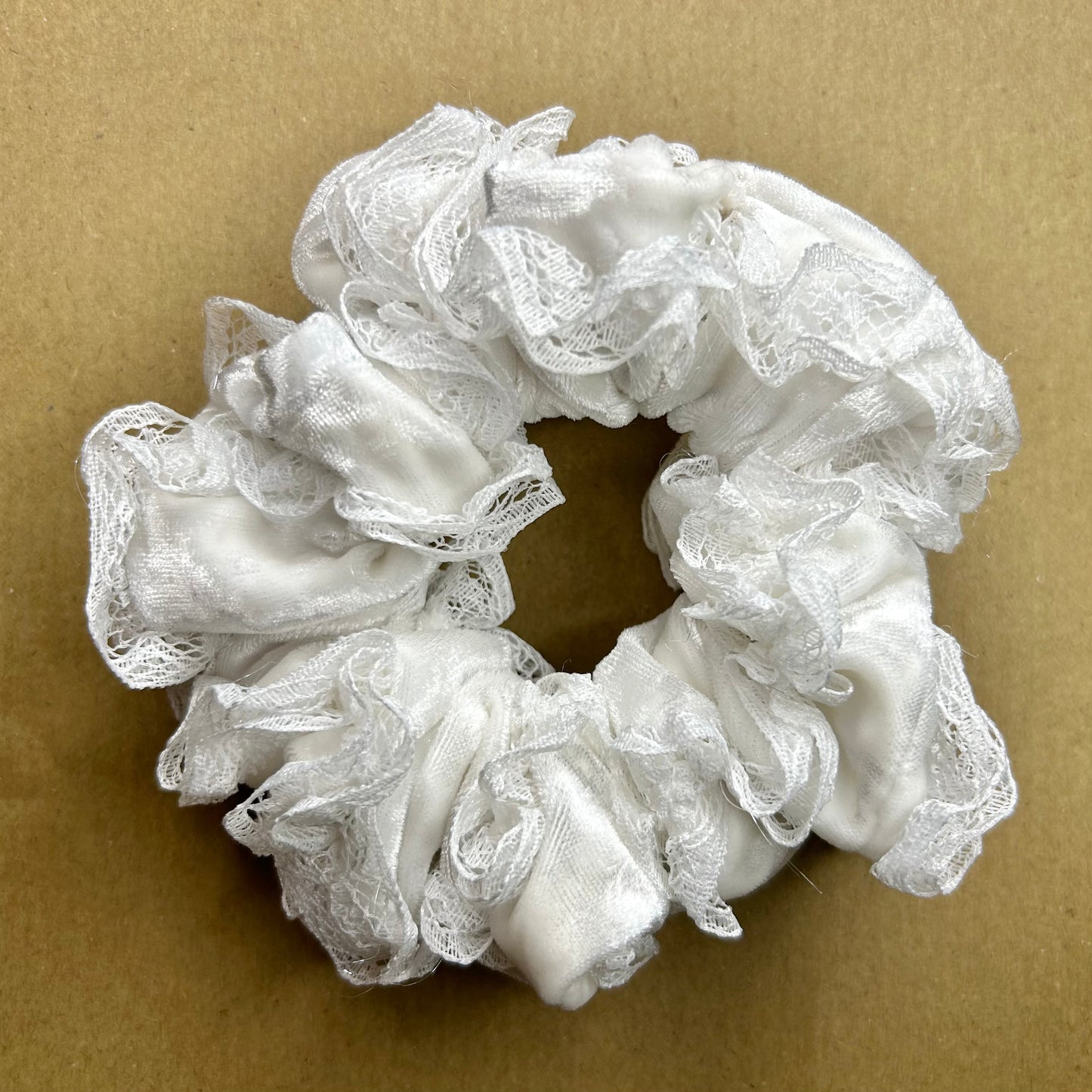 White Velvet & Lace Scrunchie