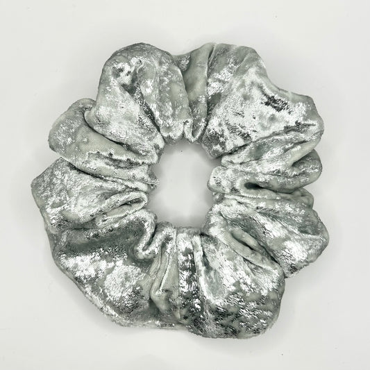 Silver Crackle Velvet Scrunchie