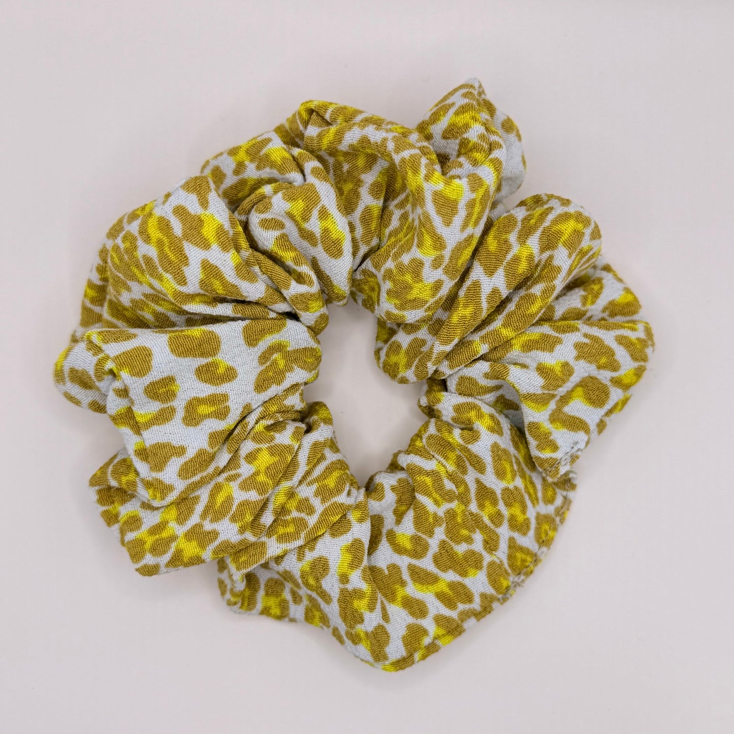 Pale Blue & Mustard Leopard Print Scrunchie