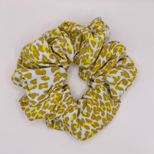 Pale Blue & Mustard Leopard Print Scrunchie