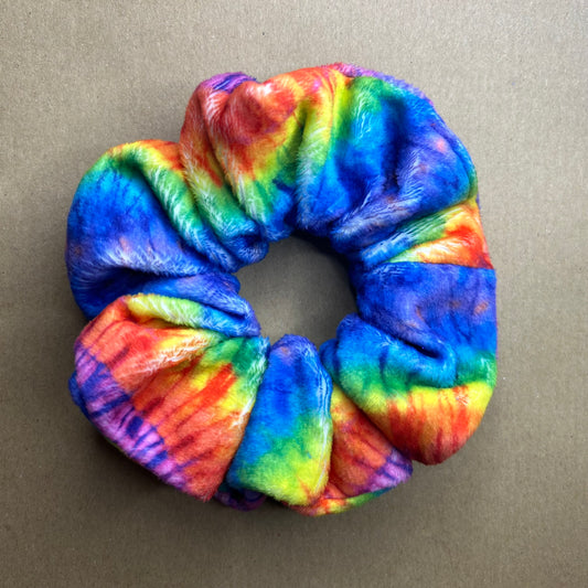 Vibrant Rainbow Tie Dye Velvet Scrunchie