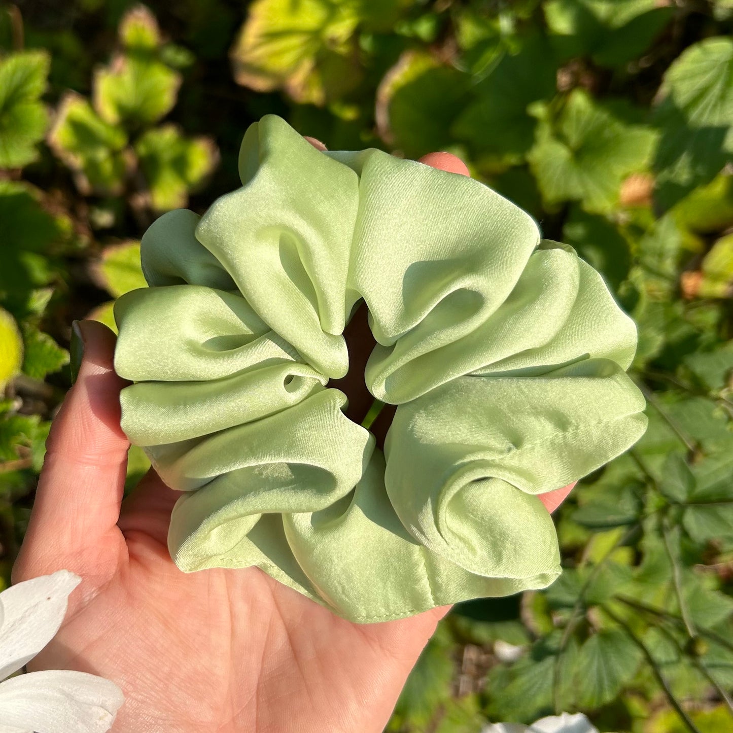 Pale Green Satin Scrunchie