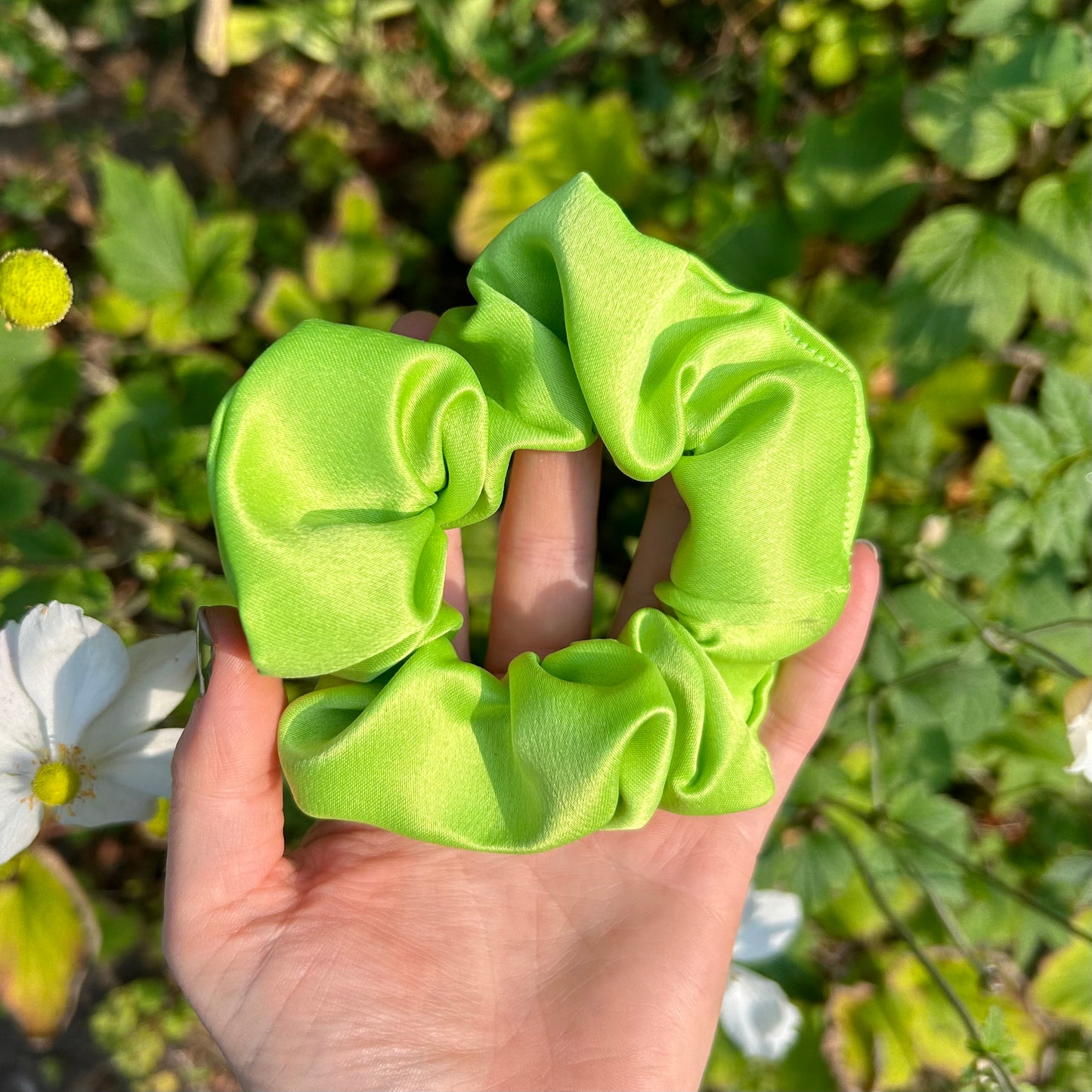 Lime Green Satin Scrunchie