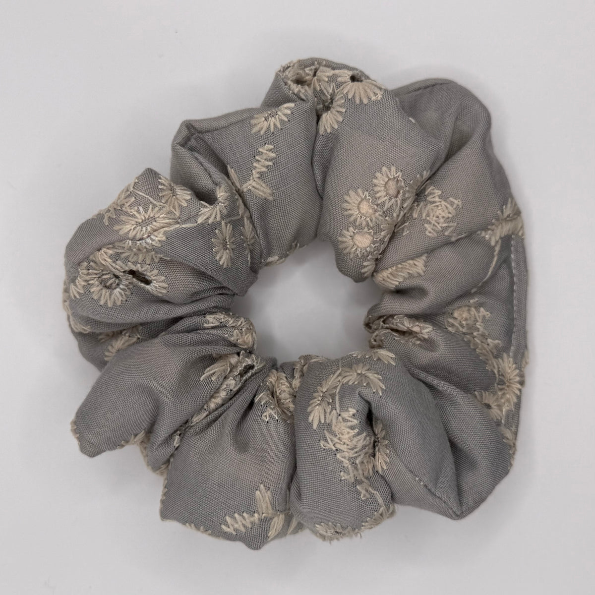 Grey Embroidered Scrunchie