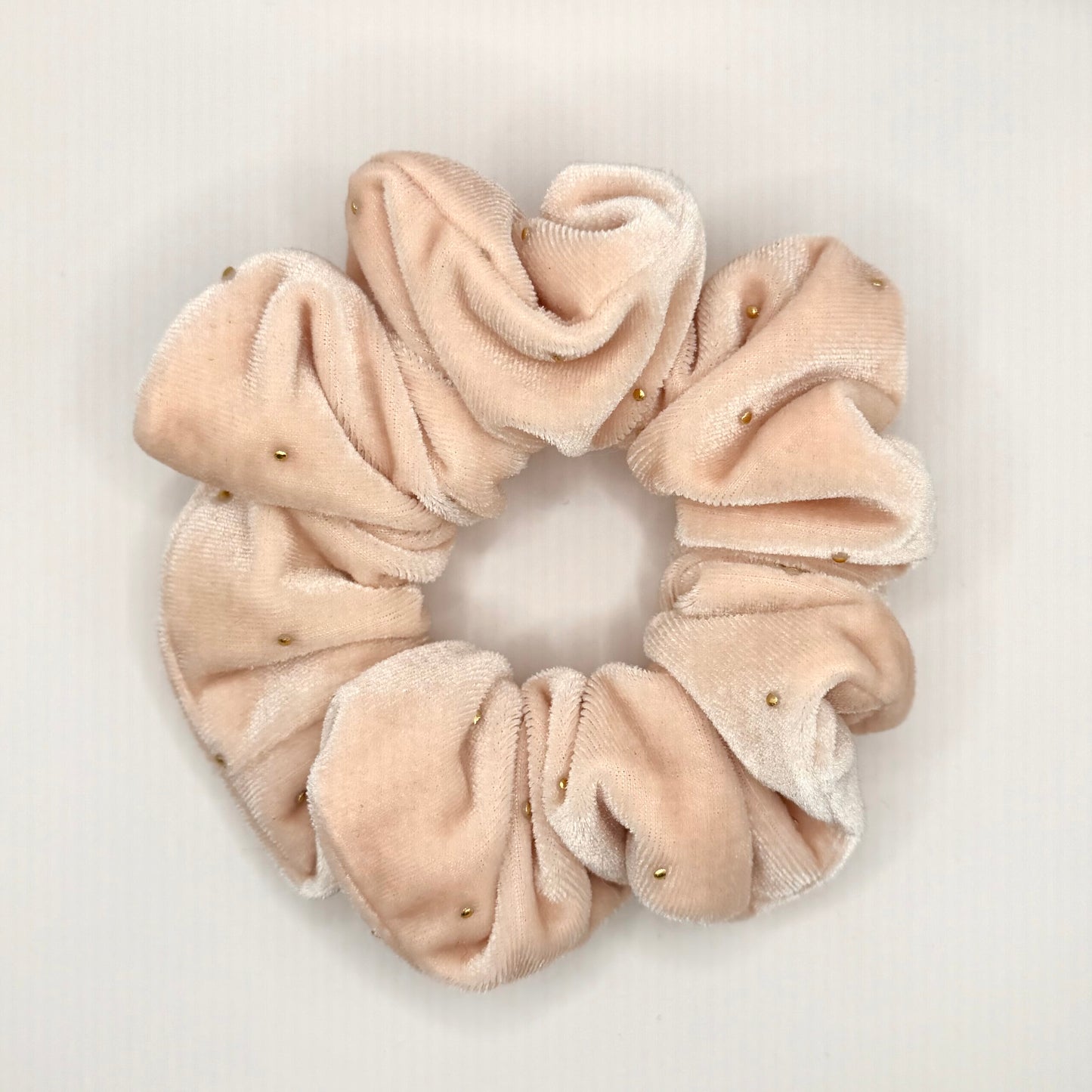 Nude Velvet Gold Stud Scrunchie