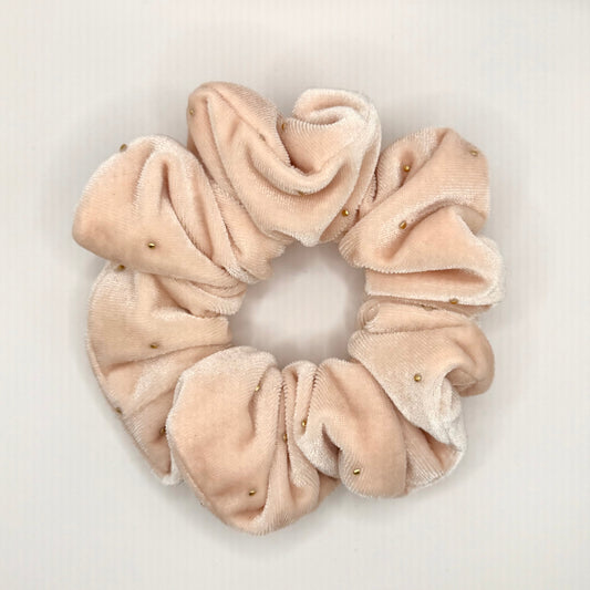 Nude Velvet Gold Stud Scrunchie