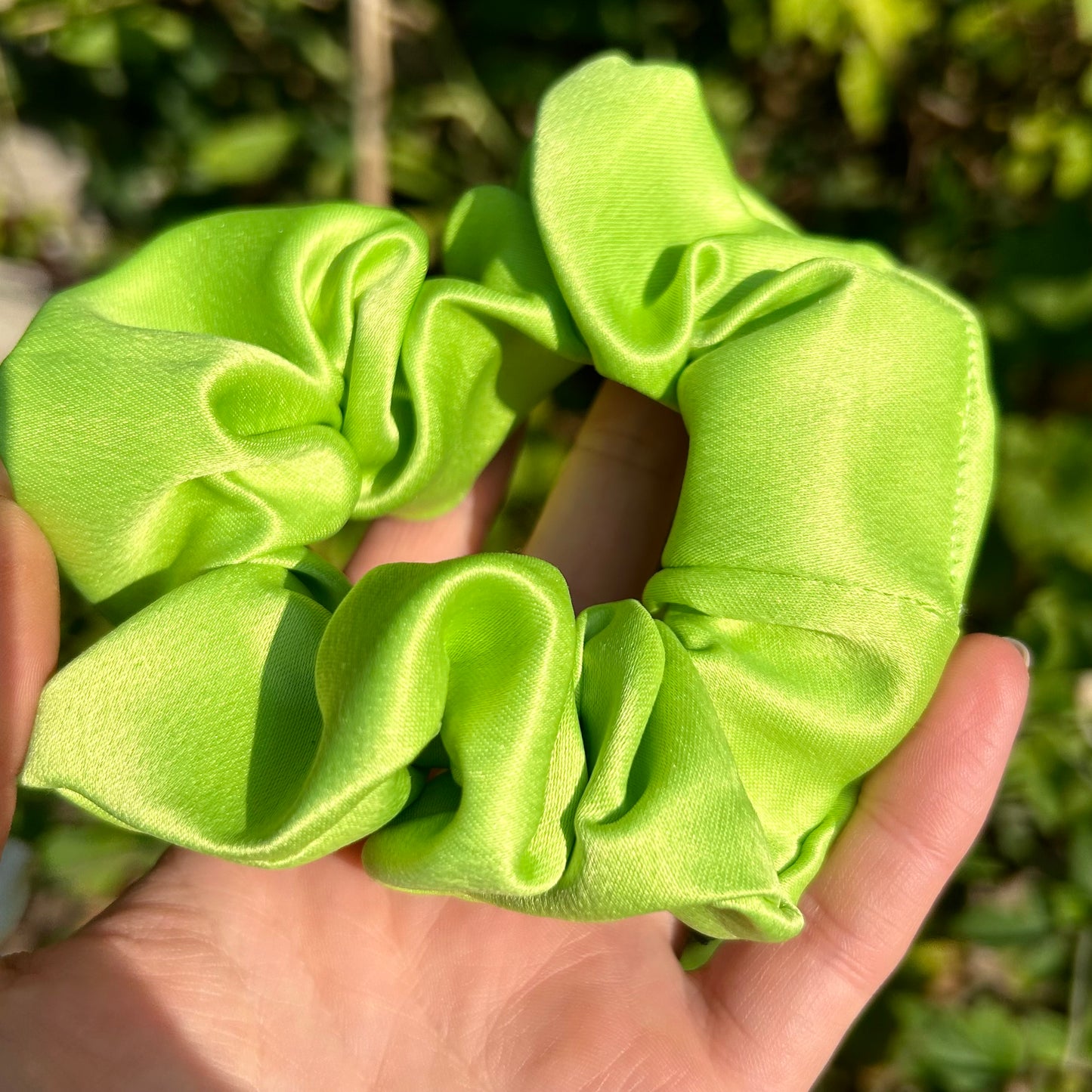 Lime Green Satin Scrunchie