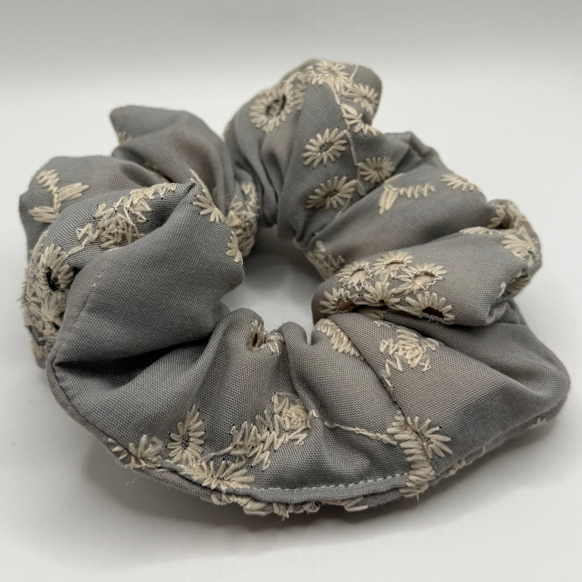 Grey Embroidered Scrunchie