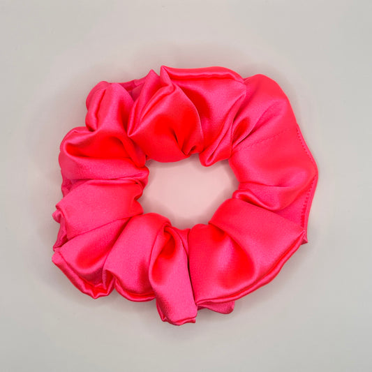 Fluorescent Pink Satin Scrunchie