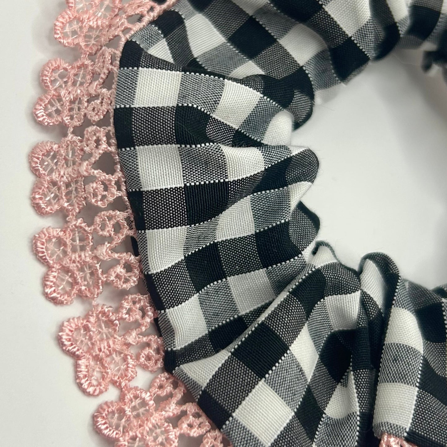Black and White Gingham Scrunchie with Pink Trim