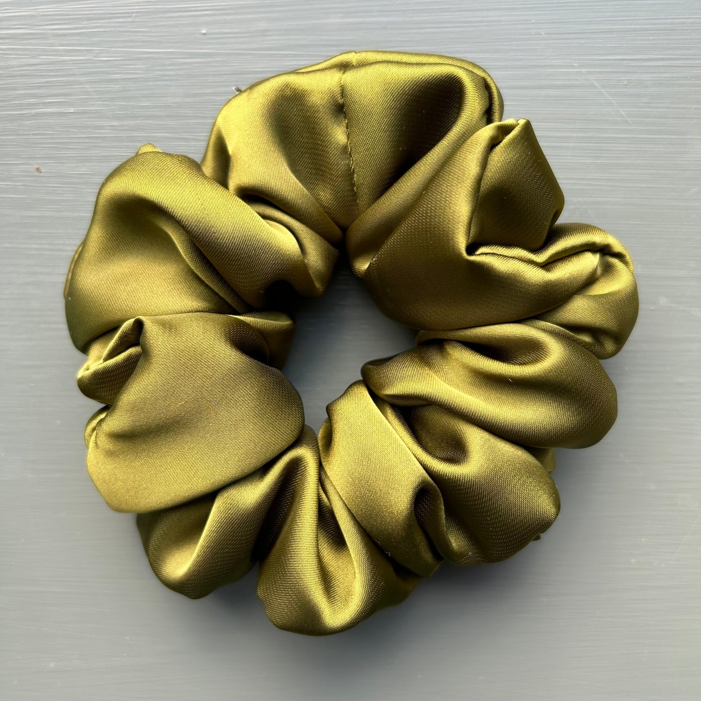 Khaki Green Satin Scrunchie