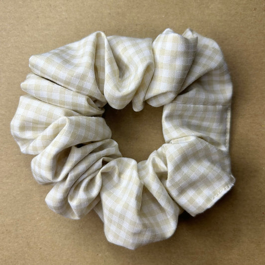 Beige Gingham Scrunchie