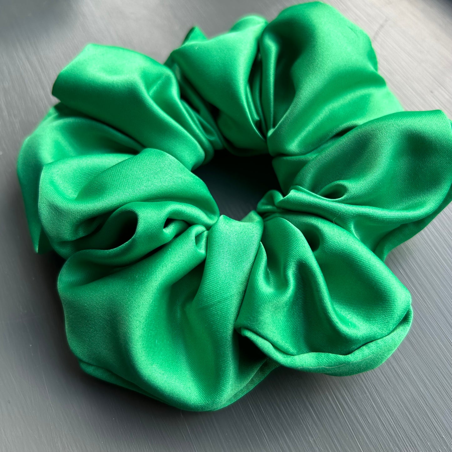 Pea Green Satin Scrunchie