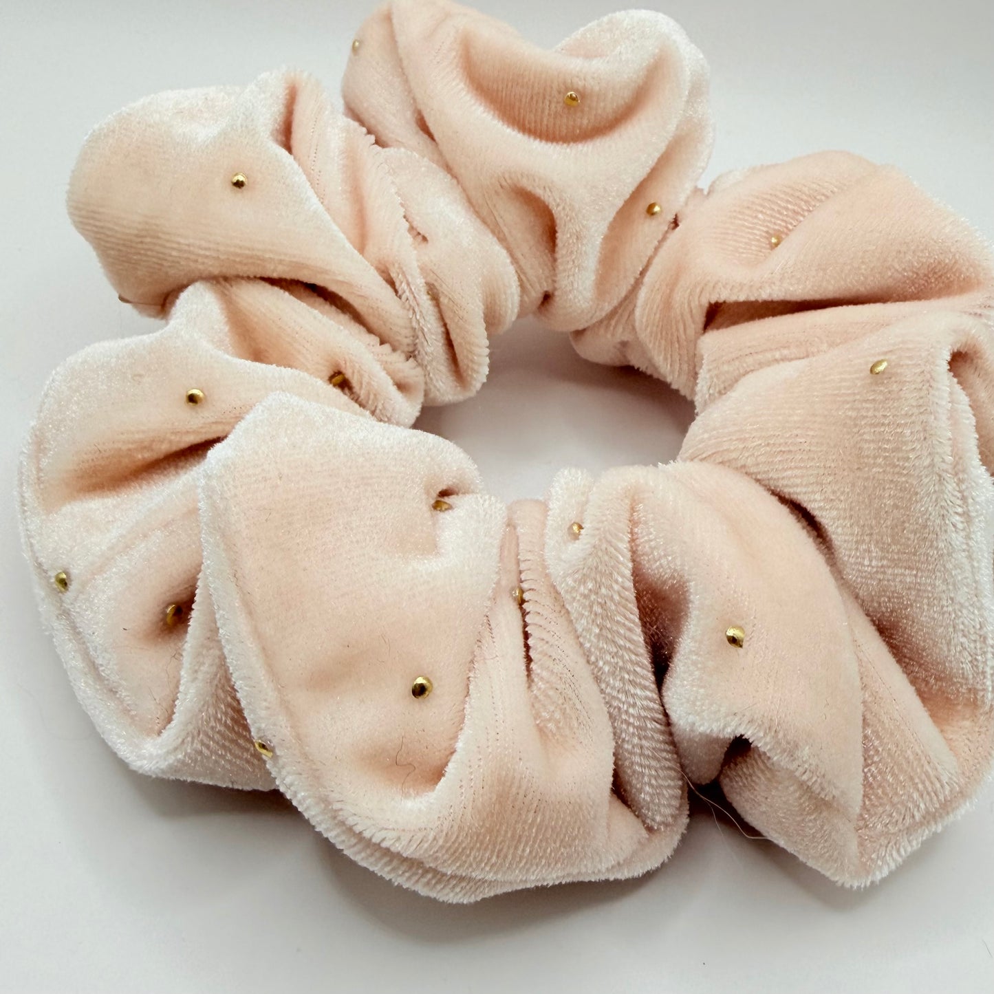Nude Velvet Gold Stud Scrunchie