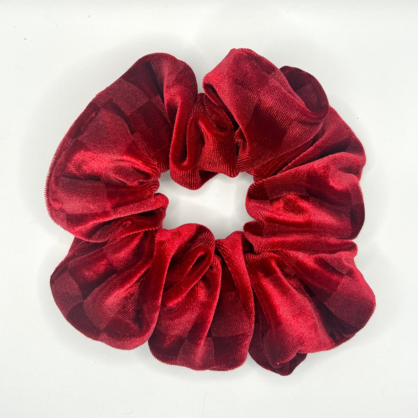 Red Subtle Checkerboard Velvet Scrunchie