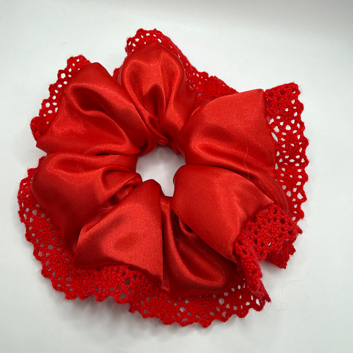 Red Satin Scrunchie with Trim
