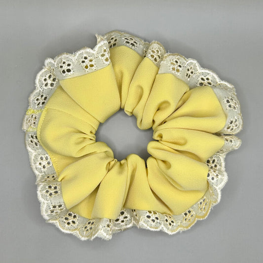 Yellow Scrunchie with Matching Broderie Trim