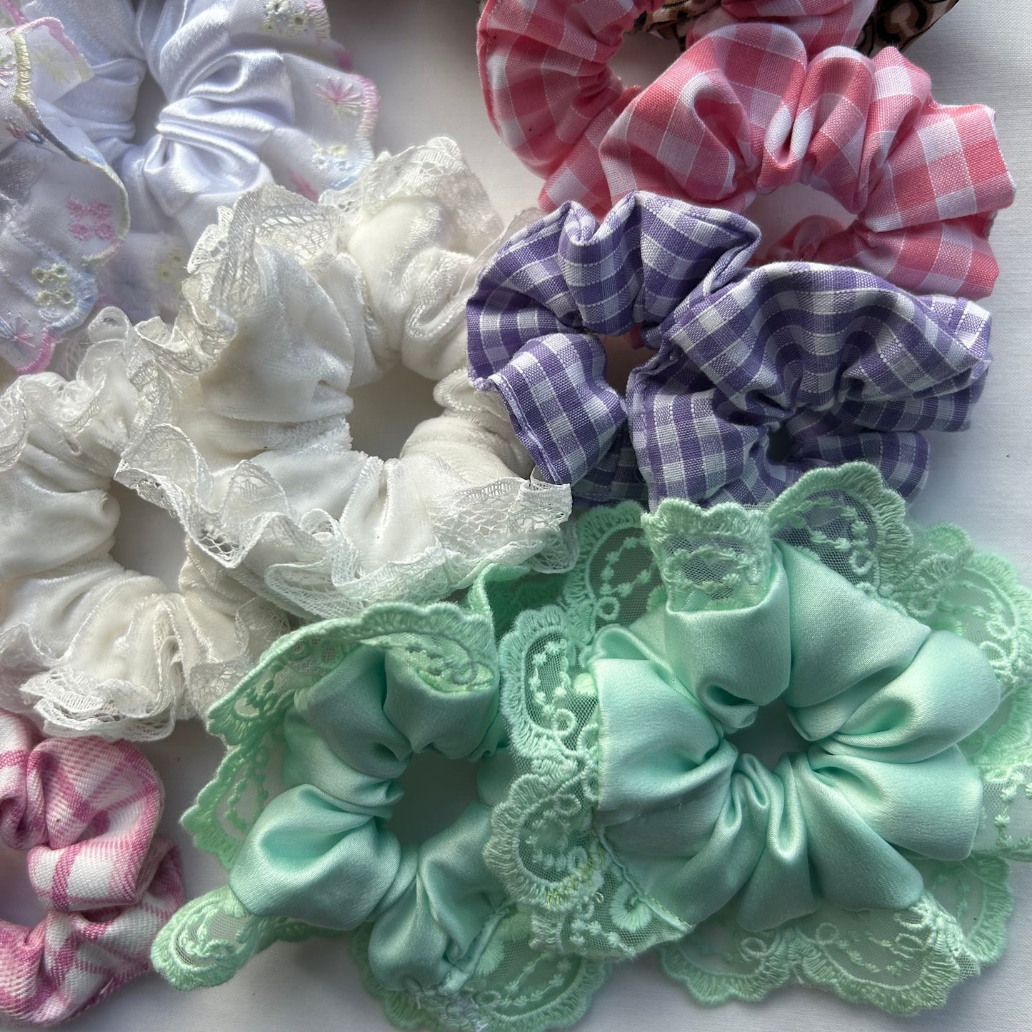 Mint Satin Baby Scrunchie with Trim