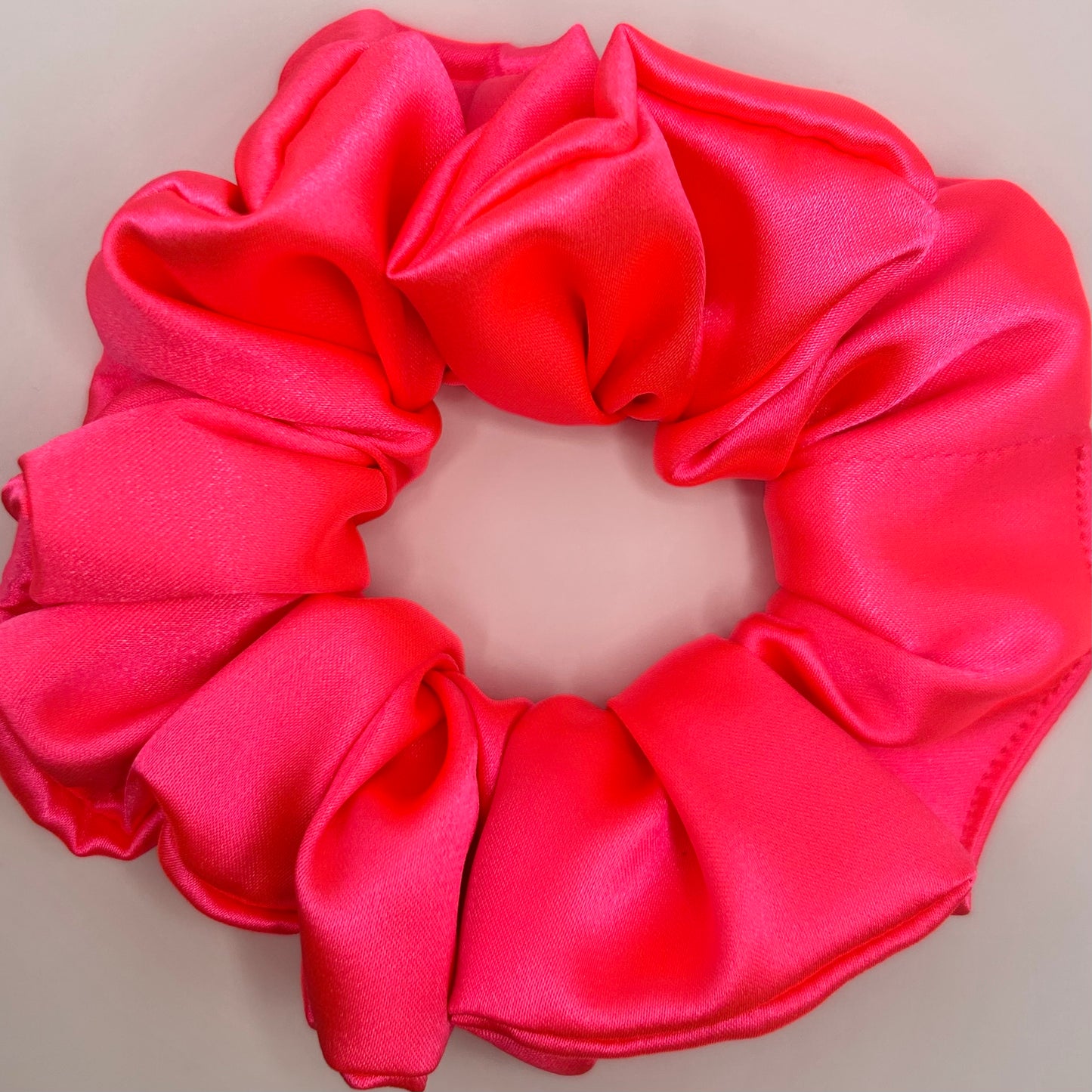 Fluorescent Pink Satin Scrunchie