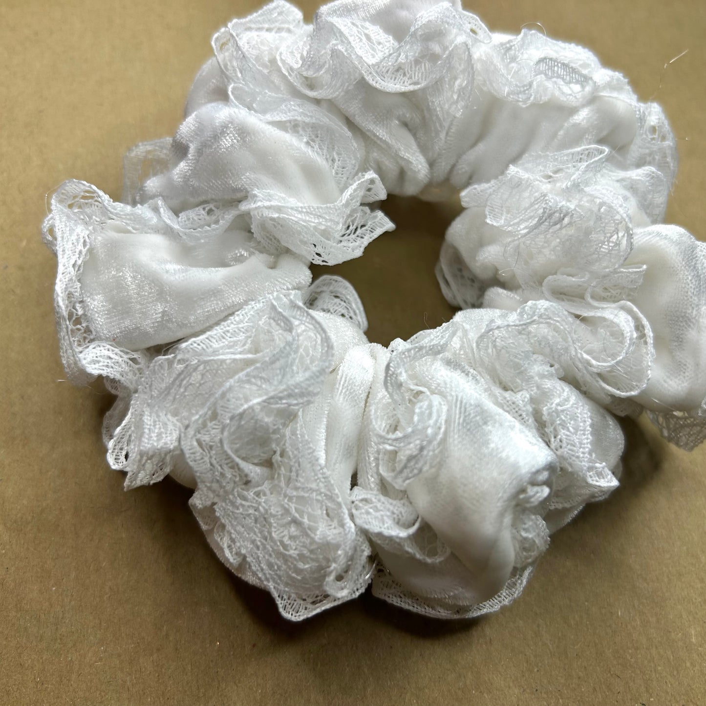 White Velvet & Lace Scrunchie