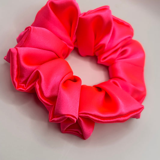 Fluorescent Pink Satin Scrunchie