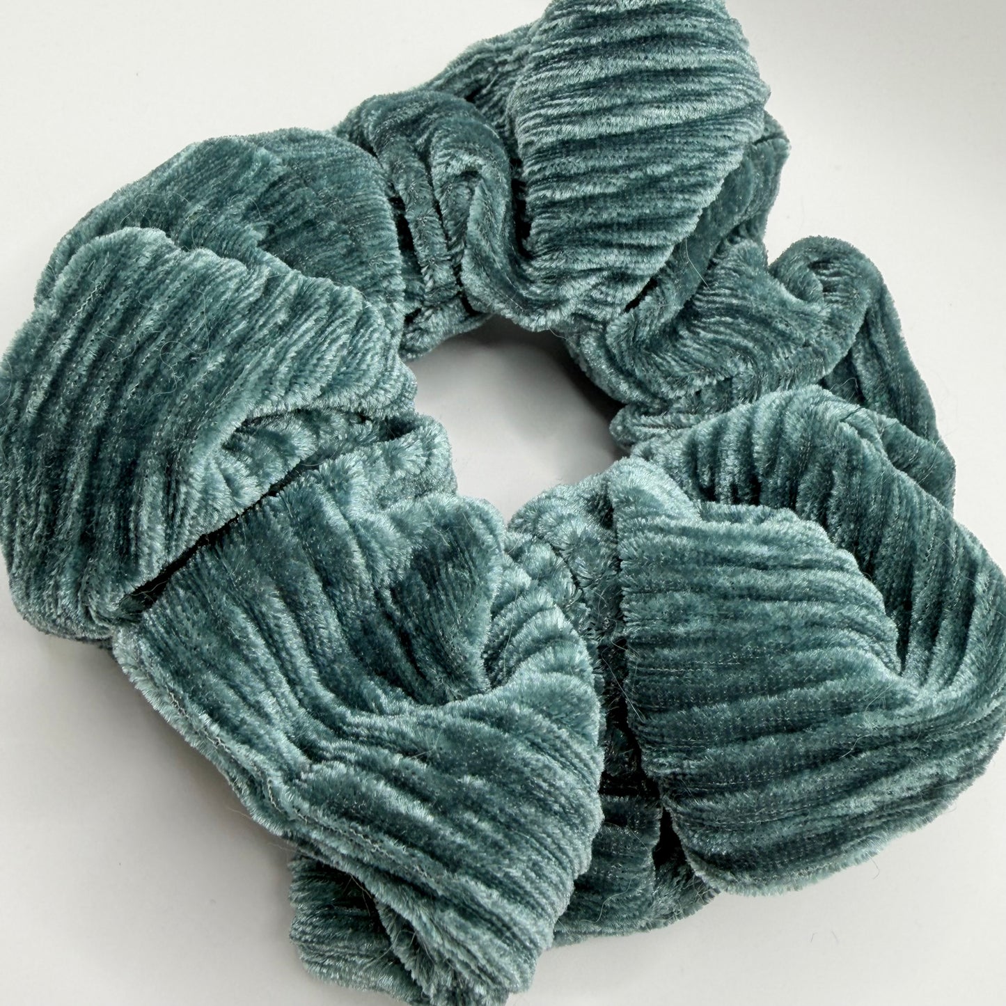 Teal Striped Velvet Scrunchie
