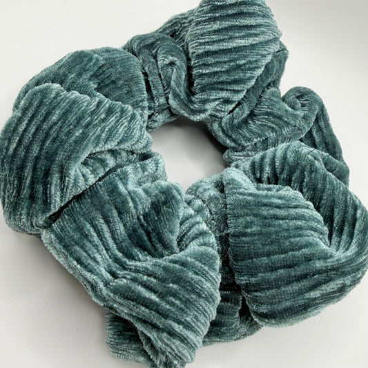 Teal Striped Velvet Scrunchie