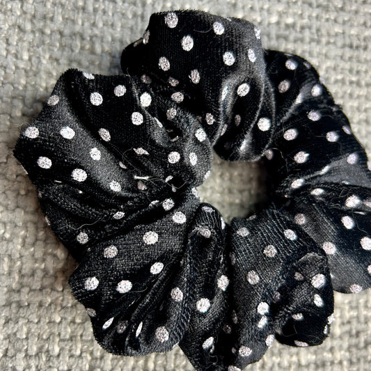 Black Sparkle Polka Dot Velvet Scrunchie