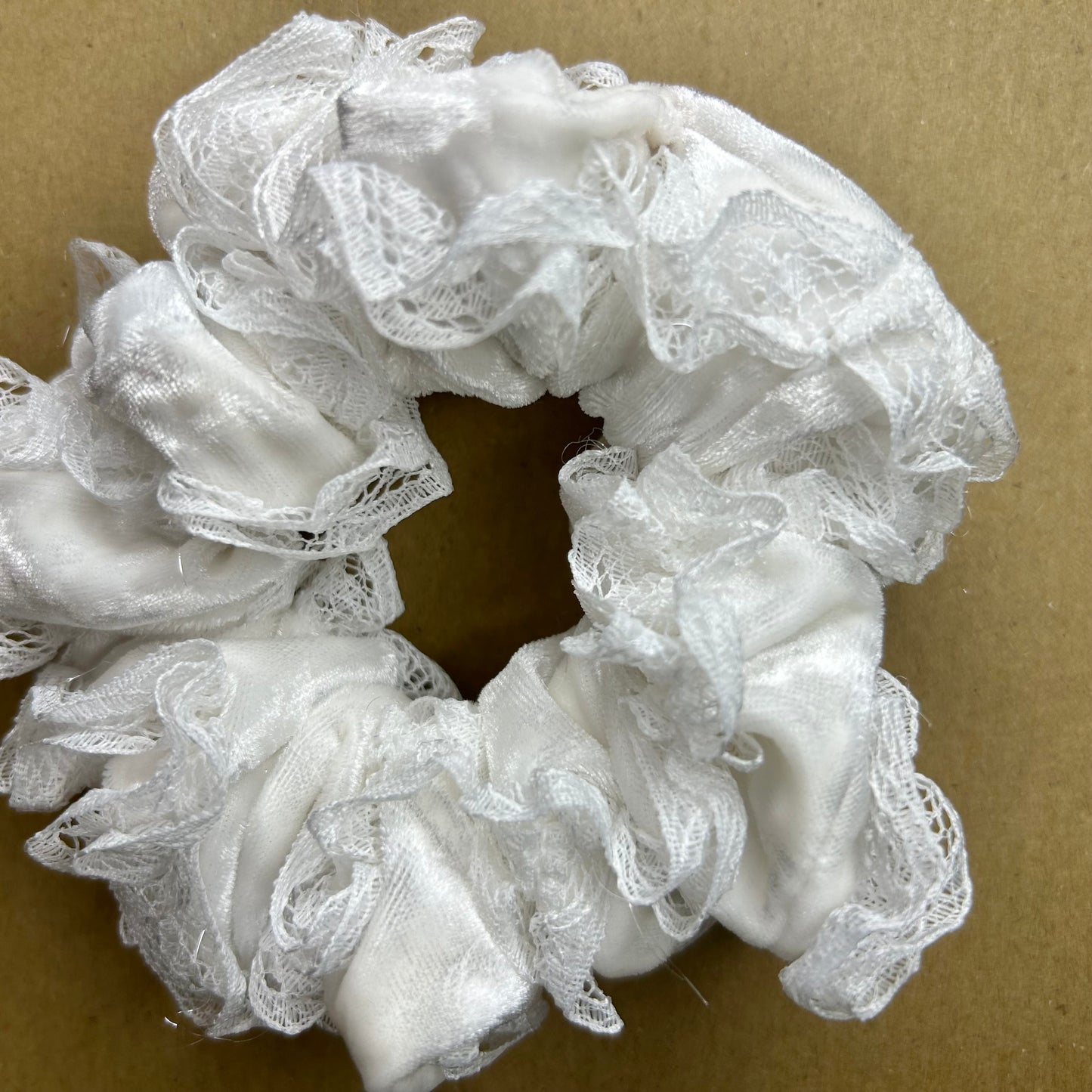 White Velvet & Lace Scrunchie