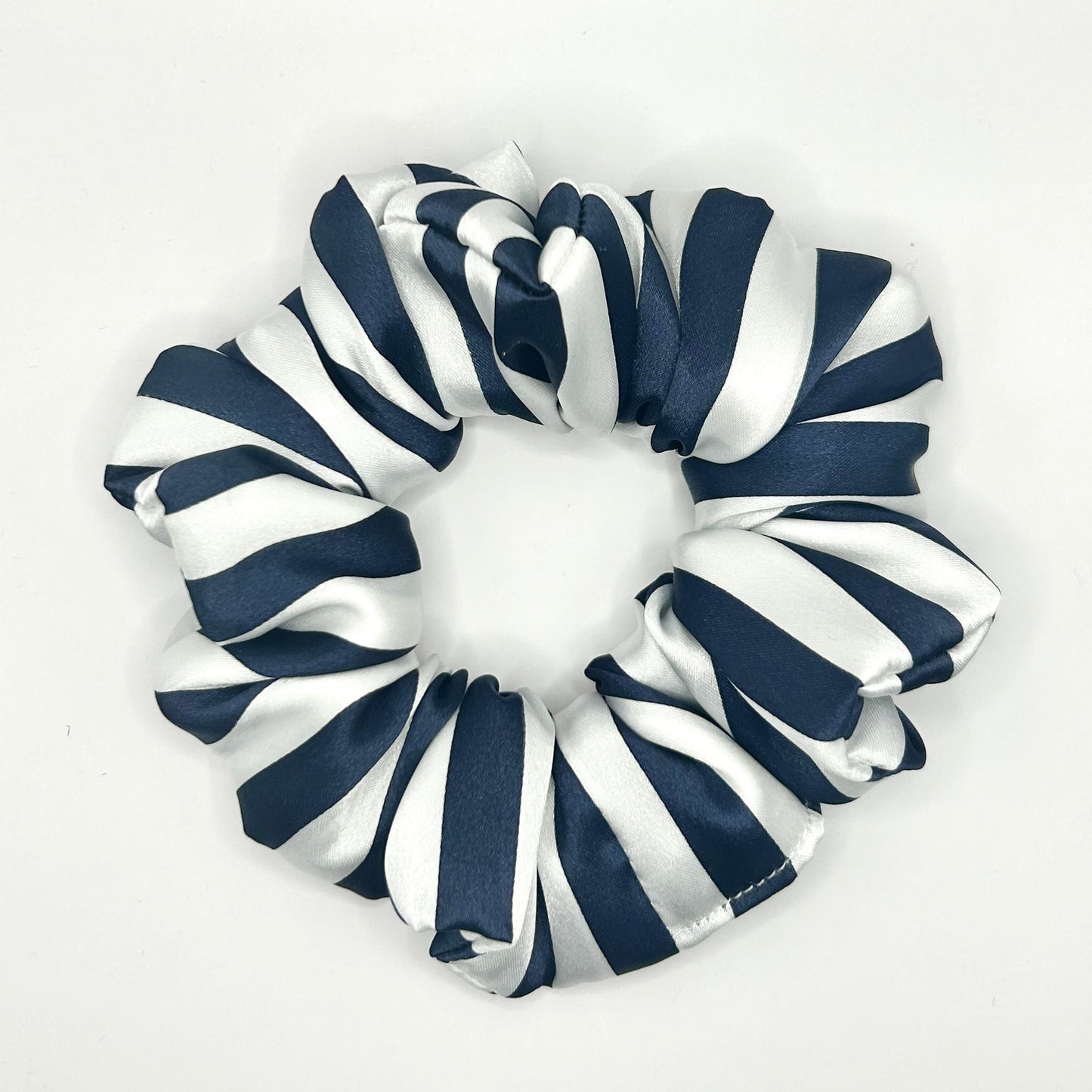 Navy and White Striped Satin Scrunchie