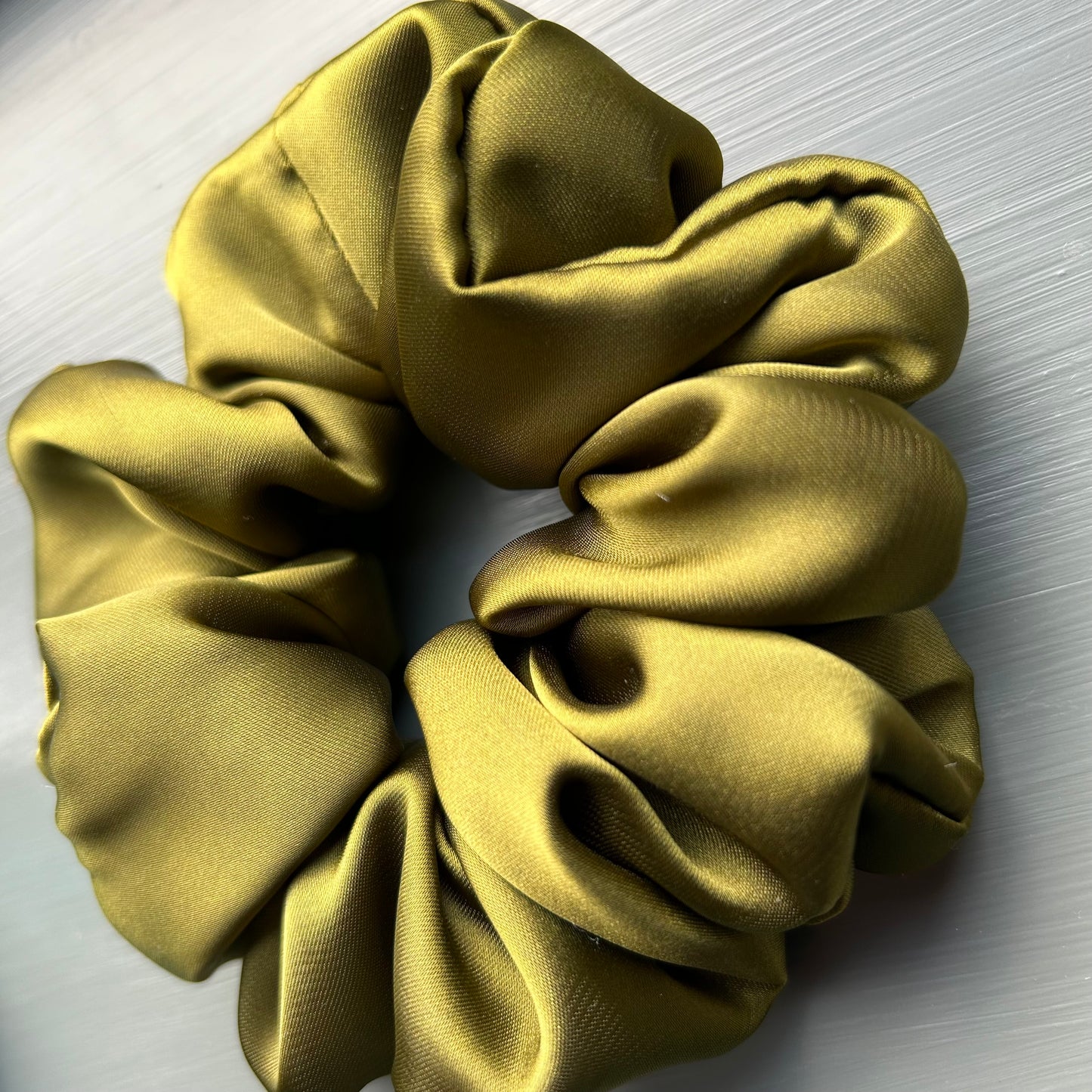 Khaki Green Satin Scrunchie