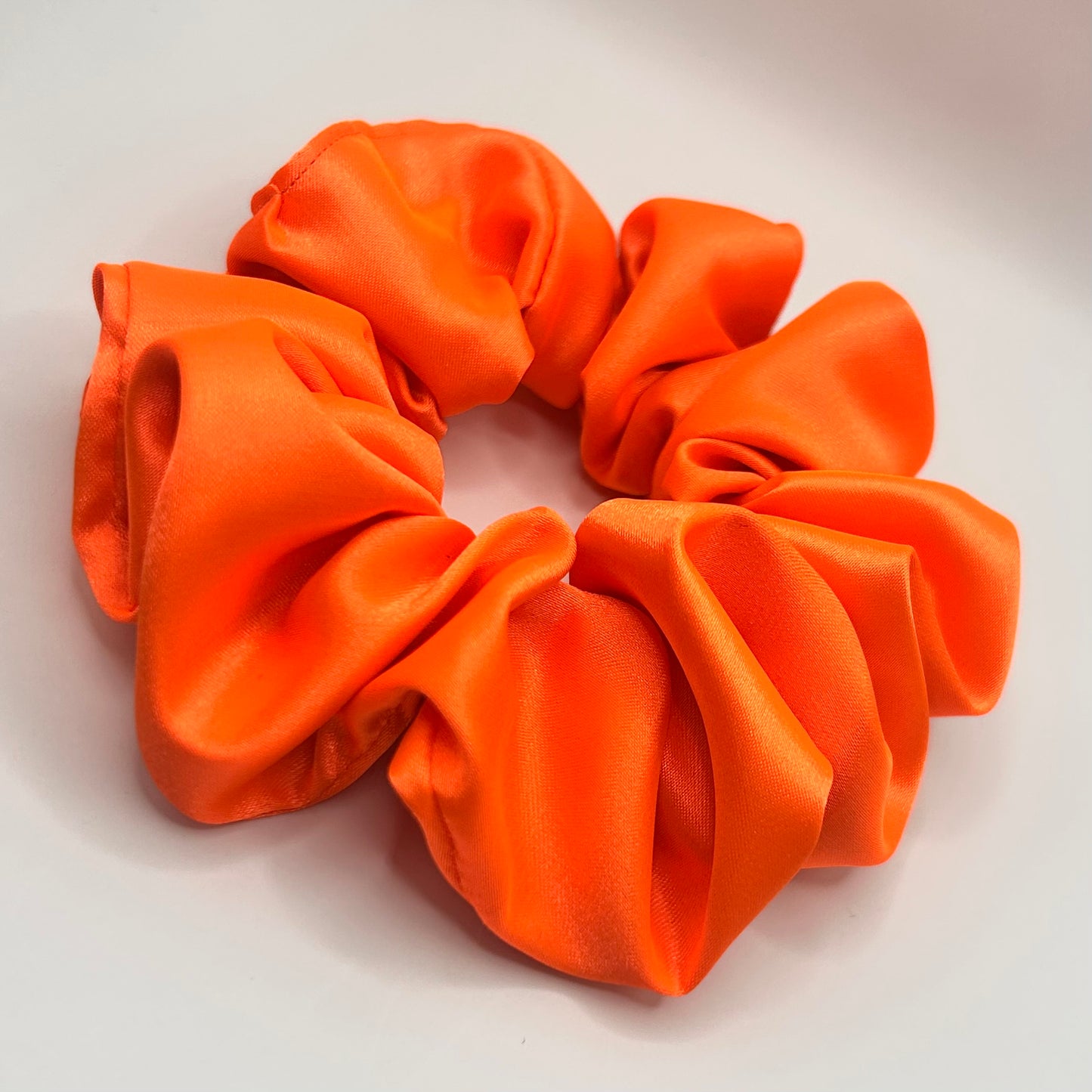 Fluorescent Orange Satin Scrunchie
