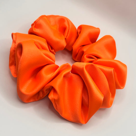 Fluorescent Orange Satin Scrunchie
