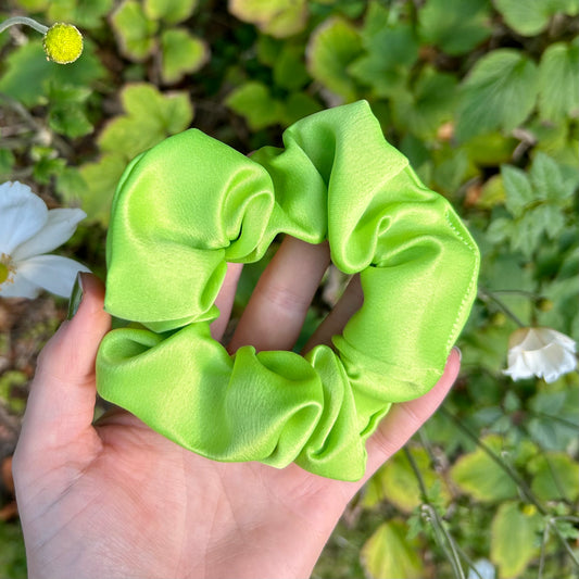 Lime Green Satin Scrunchie