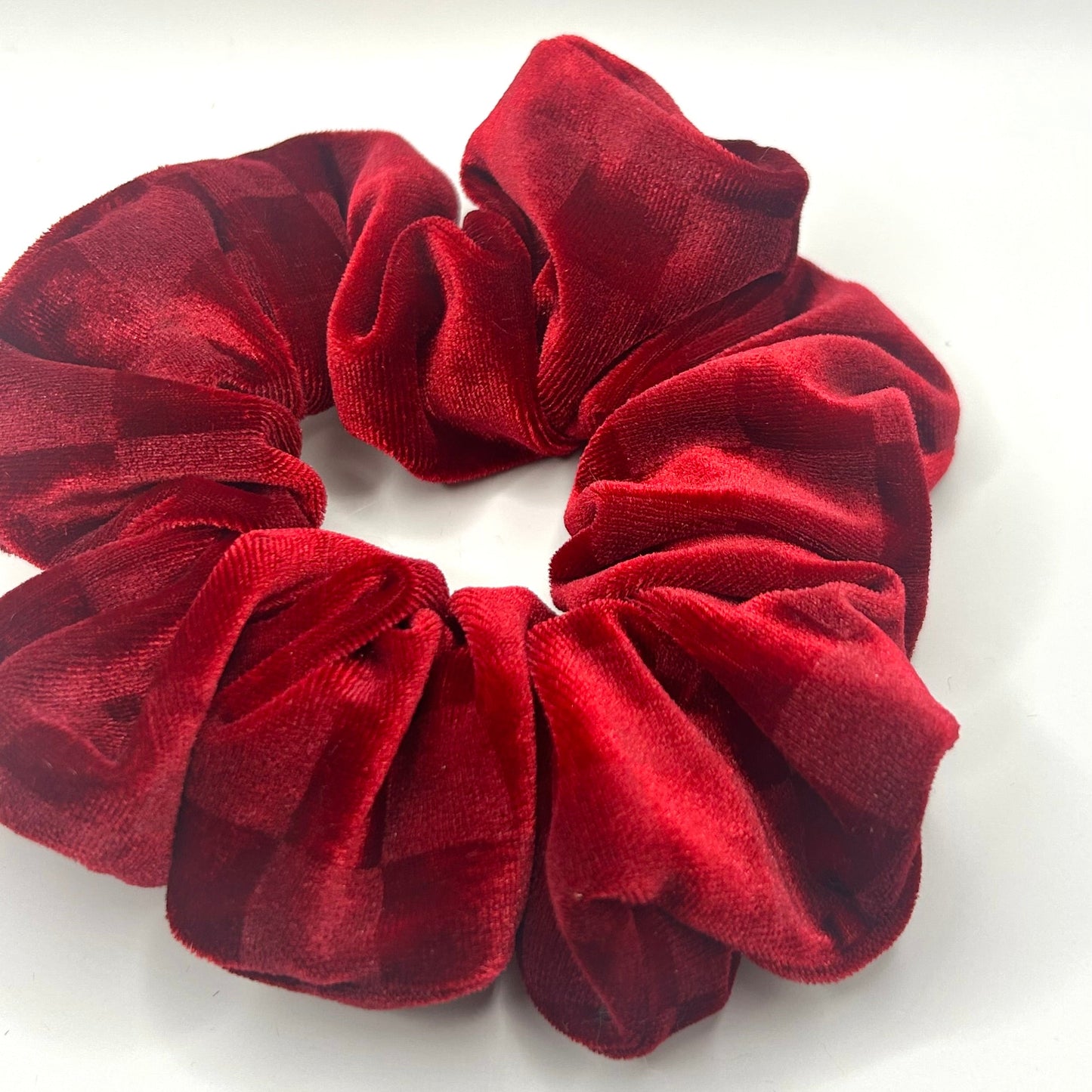Red Subtle Checkerboard Velvet Scrunchie