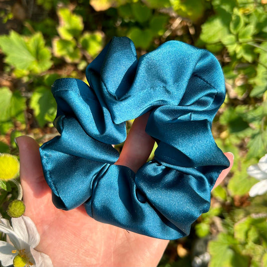 Teal Satin Scrunchie